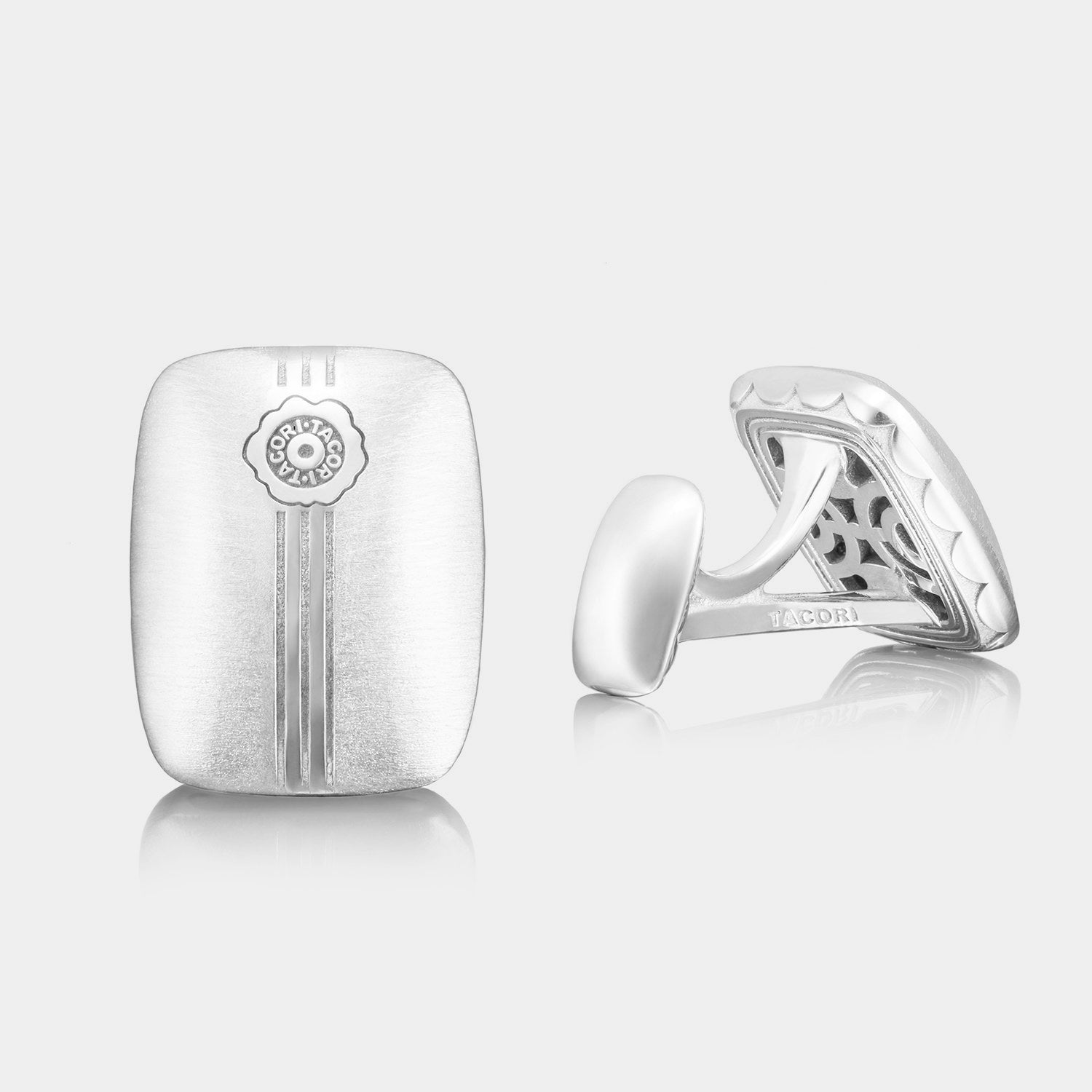 Sterling Silver Cufflinks on grey background.