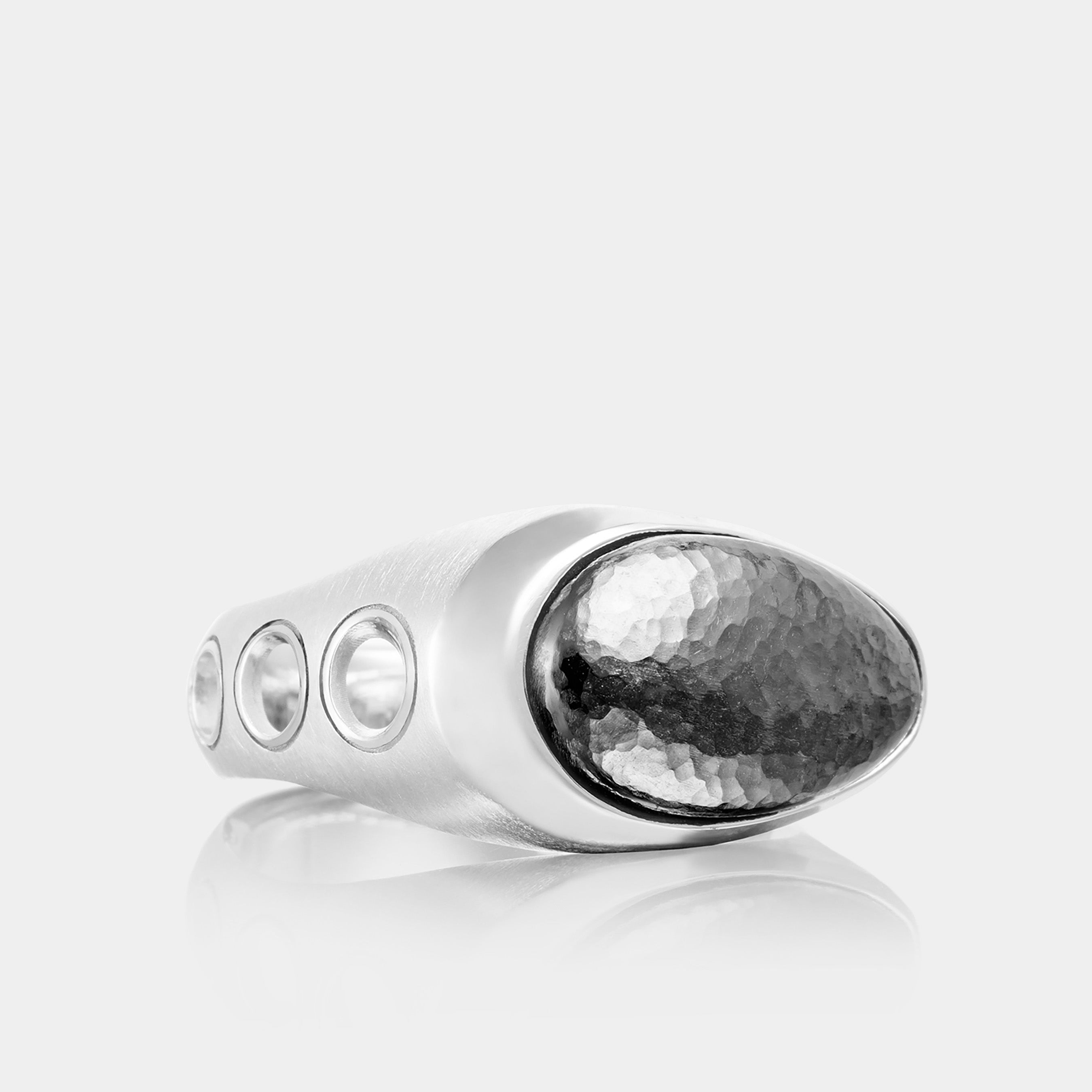 Men’s Sterling Silver Oval Silver Stone Ring on grey background