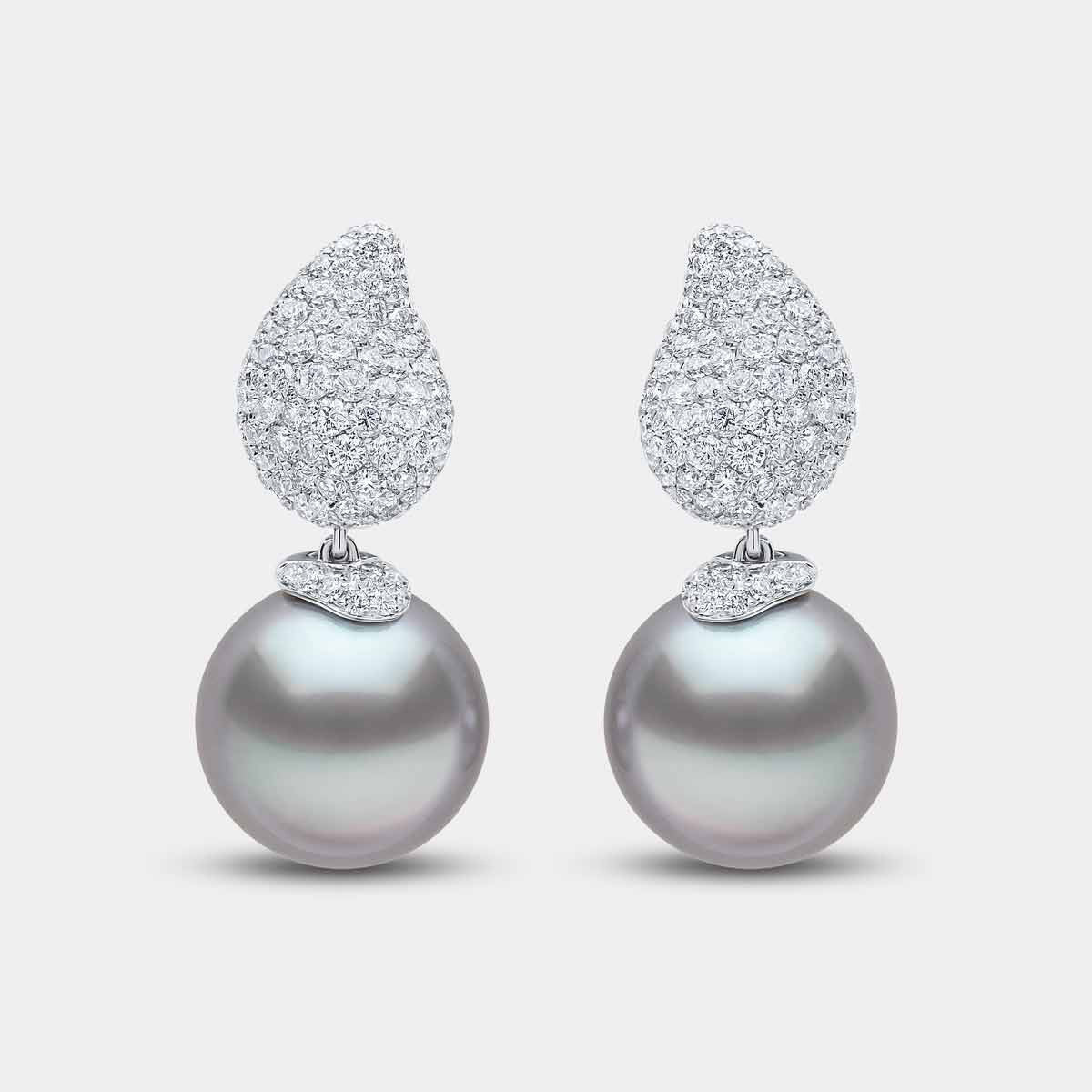 grey pearl and diamond earrings