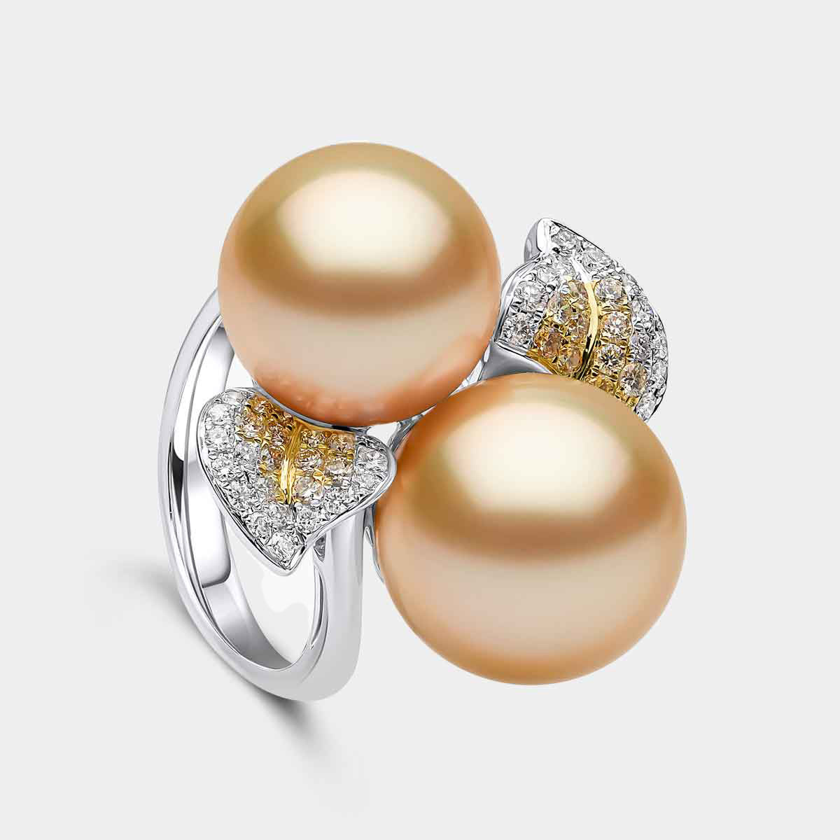 gold pearl ring with diamonds