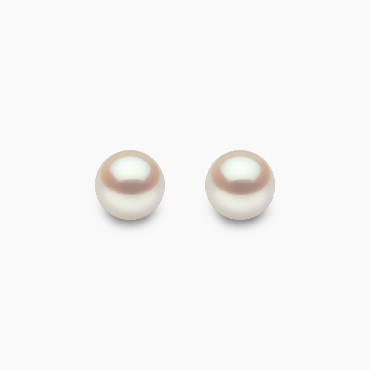 Yellow gold pearl stud earrings, front view