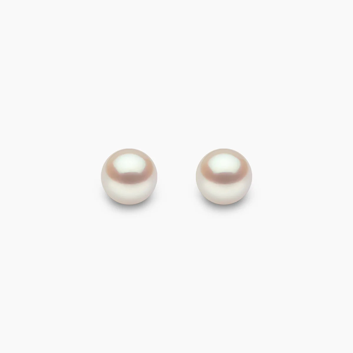 Classic pearl stud earrings in yellow gold, front angle view