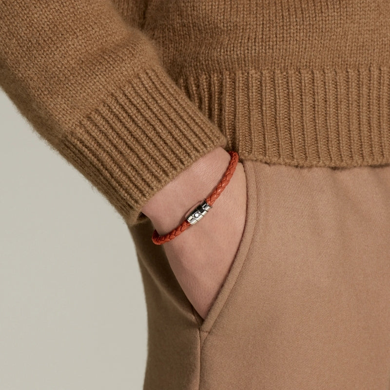 Montblanc Cayenne Woven Leather Bracelet | Stainless Steel Clasp