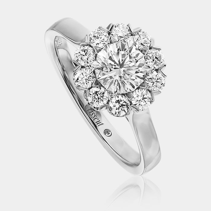 Crisscut Round Diamond Halo Ring 18K White Gold - G160