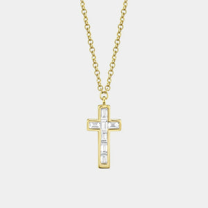 Diamond Baguette Cross Yellow Gold Necklace