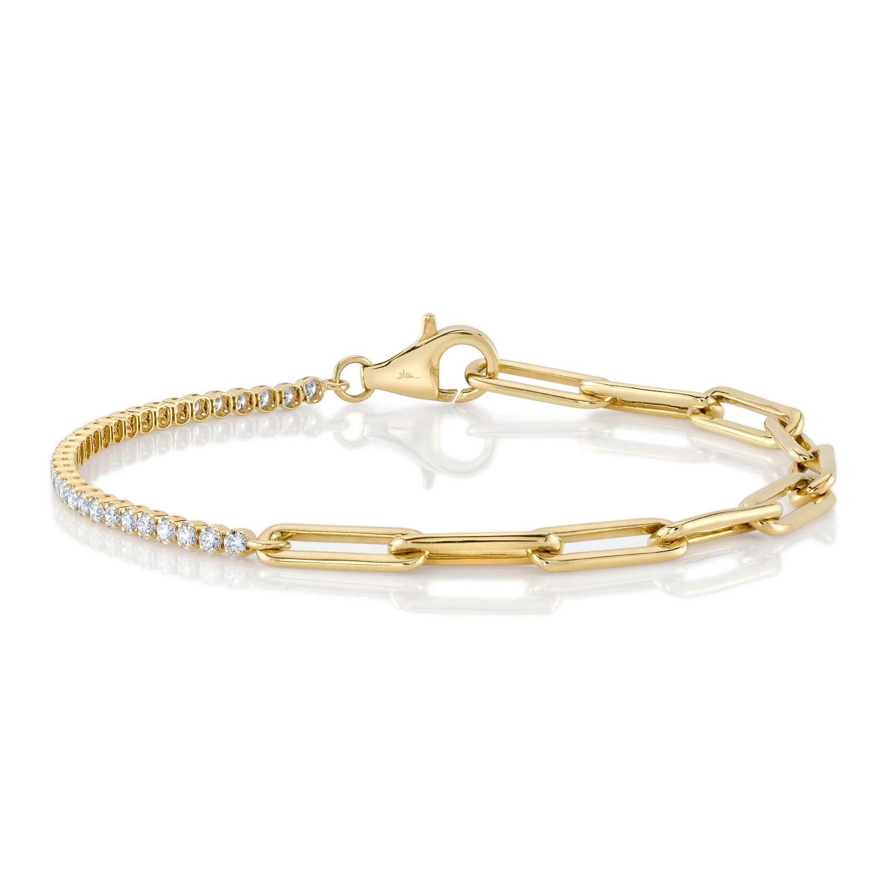 half diamond tennis half link bracelet