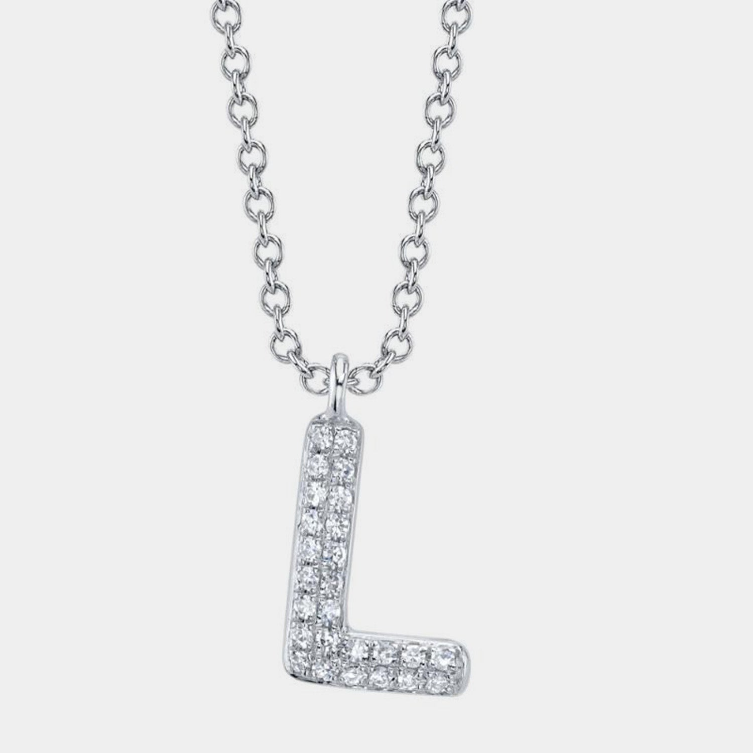 Pave Diamond Initial "L" White Gold Necklace