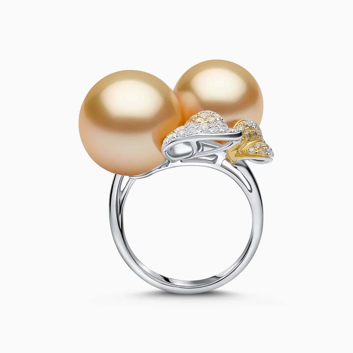 gold pearl ring with diamonds