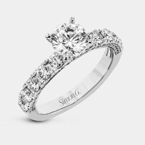 Round Pavé 18k White Gold Engagement Ring - LR2597
