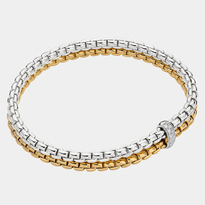 Double Strand Stretch Bracelet in white and yellow gold