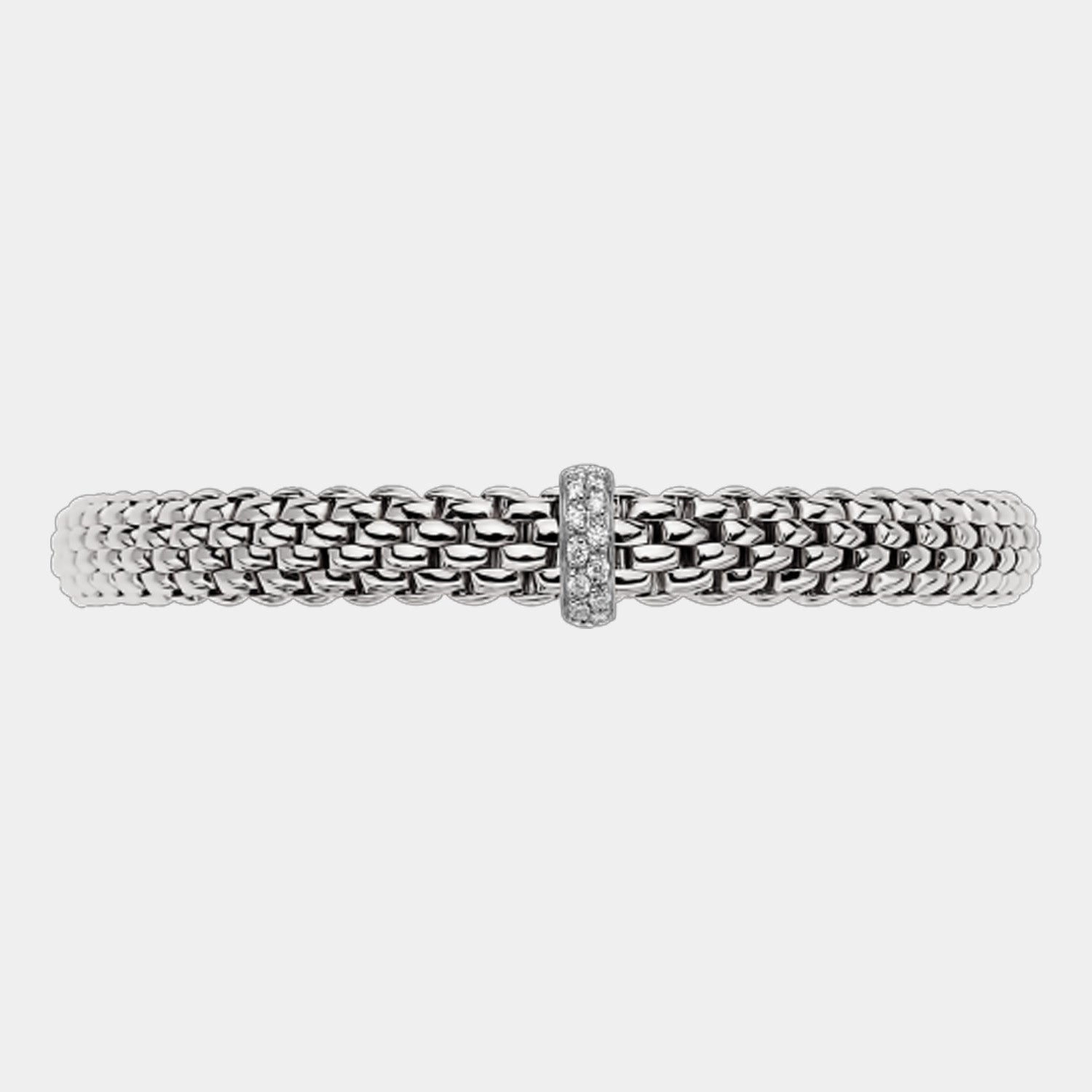 White gold flex bracelet with diamond charm, side view