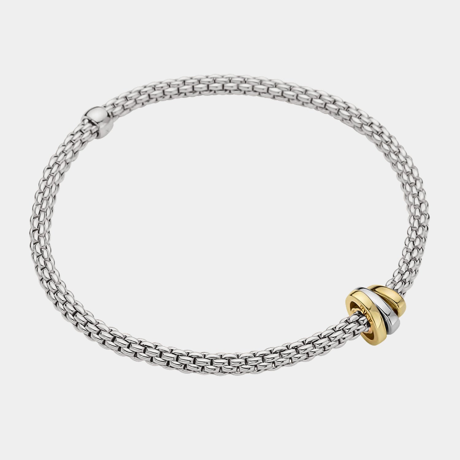 White gold stretch bracelet with yellow and white gold charms