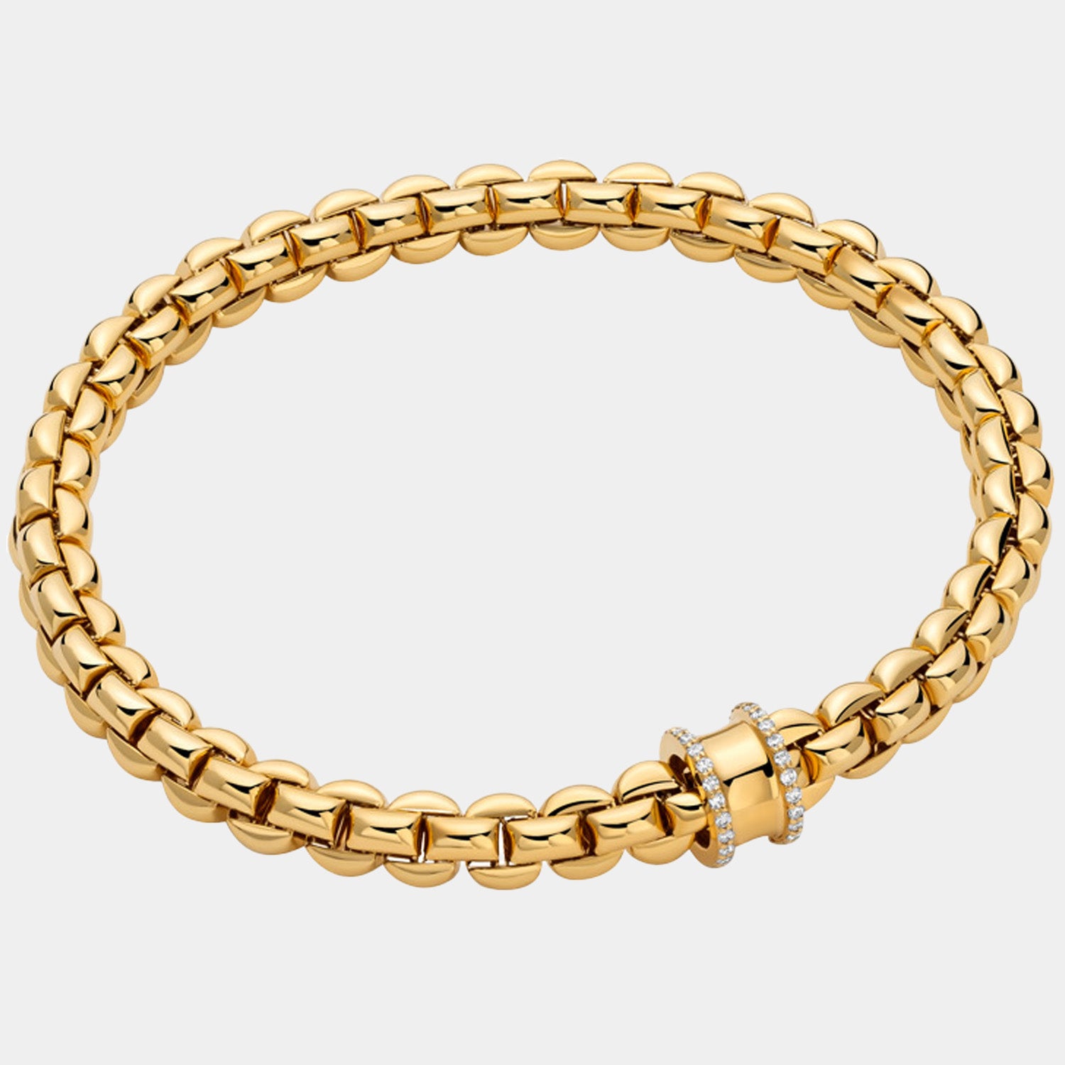 Yellow gold diamond flex bracelet, side view