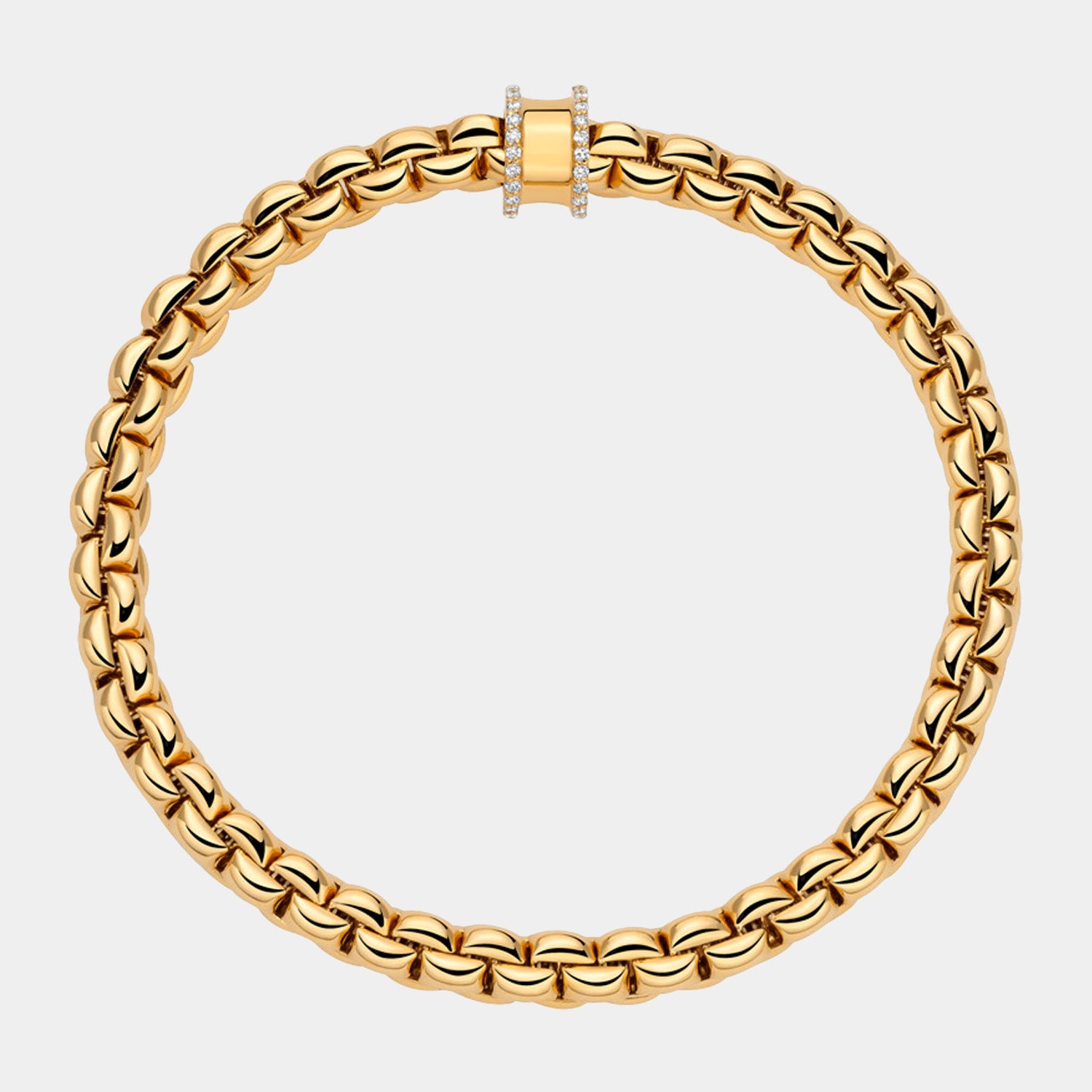 Yellow gold diamond flex bracelet, top down view