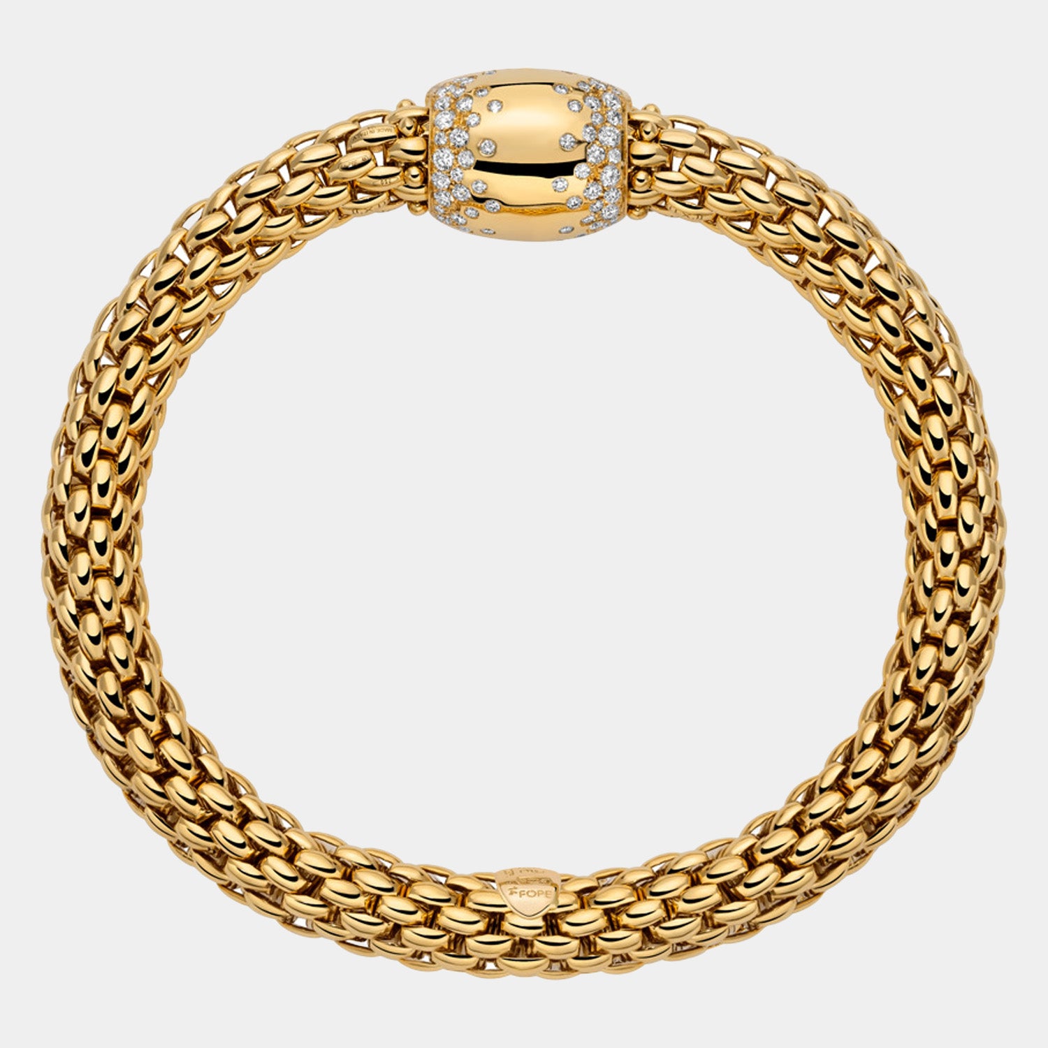 Yellow gold diamond stretch bracelet, side angle