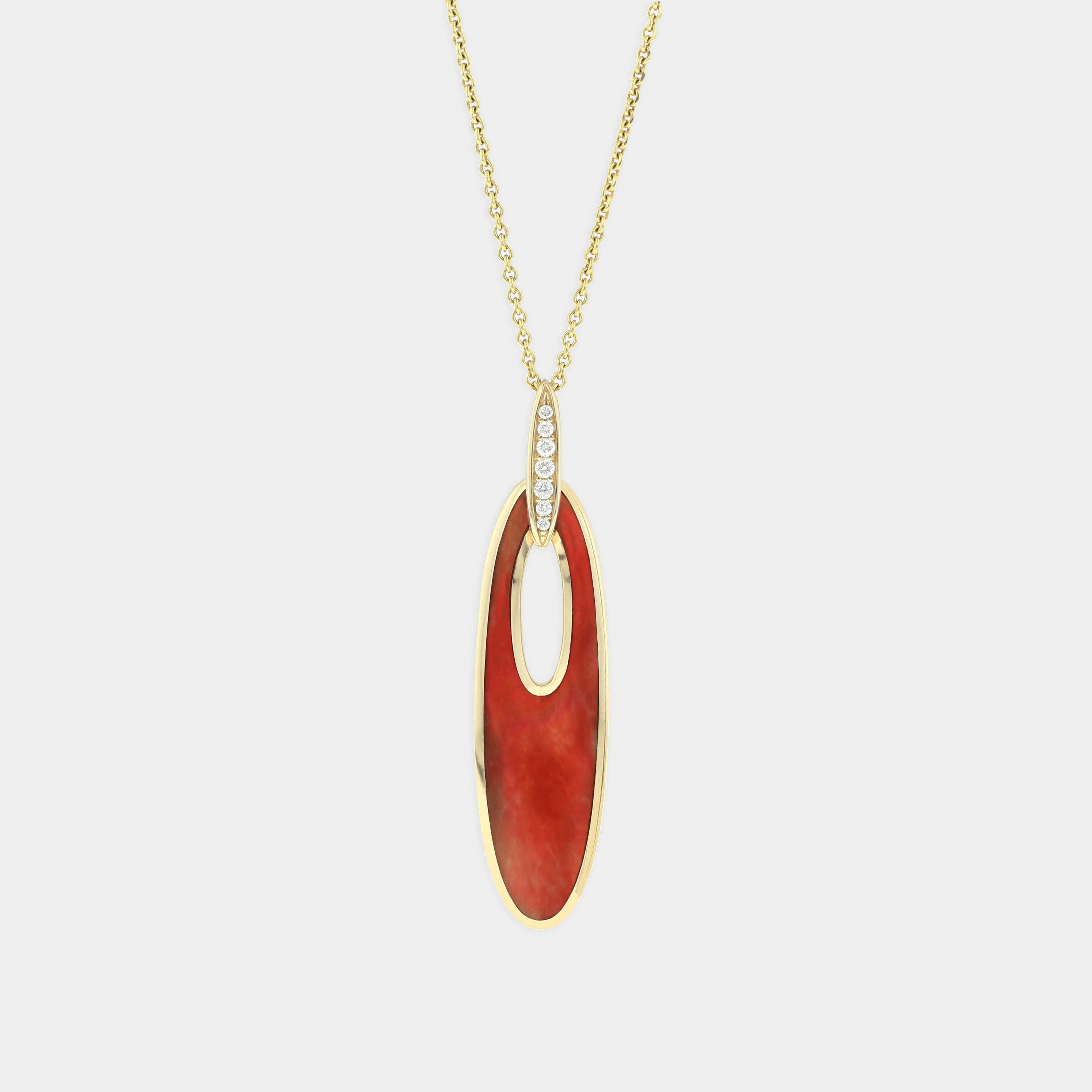 Red spiny Oyster and diamond pendant necklace