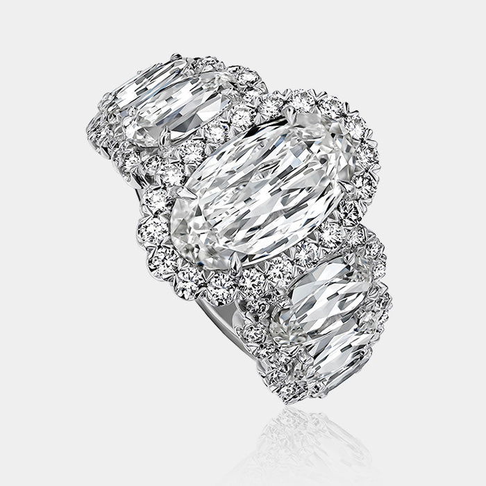 Crisscut Oval Diamond Engagement Ring 18k White Gold - L597C