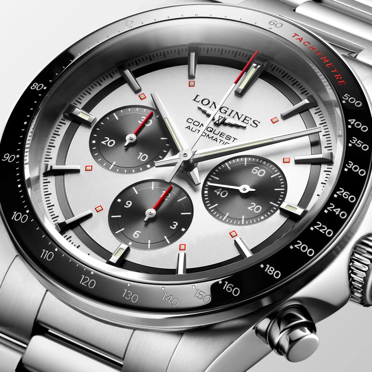 Conquest Chronograph 42mm - Silver/Black Dial on Bracelet