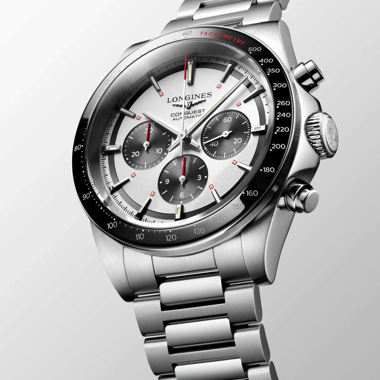 Conquest Chronograph 42mm - Silver/Black Dial on Bracelet