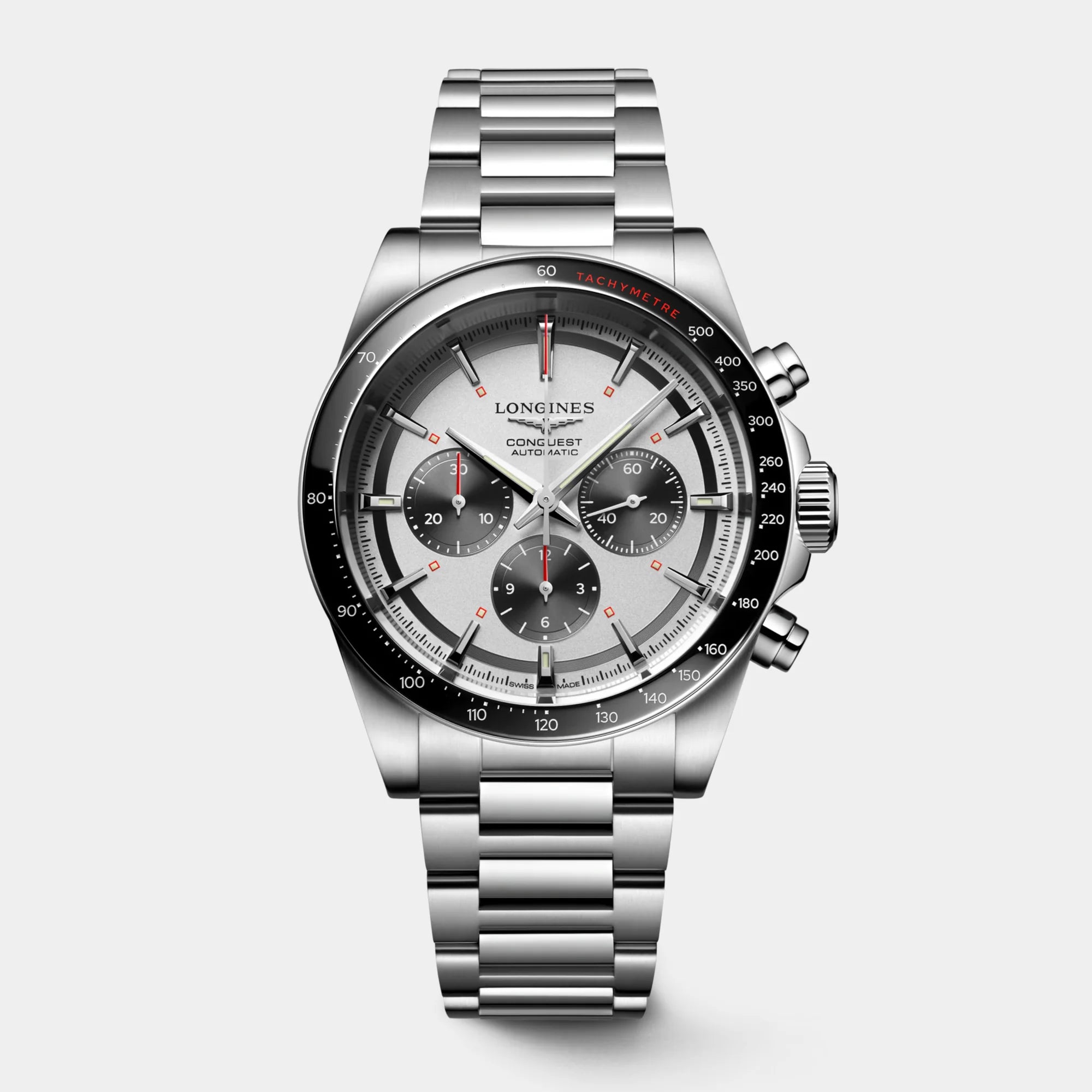 Conquest Chronograph 42mm - Silver/Black Dial on Bracelet