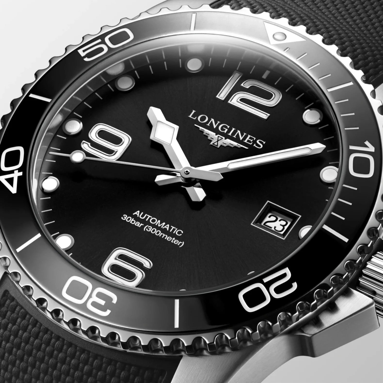 HydroConquest 41mm - Black Dial on Rubber Strap