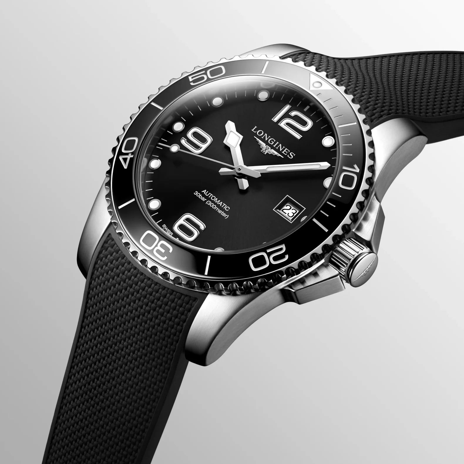 HydroConquest 41mm - Black Dial on Rubber Strap