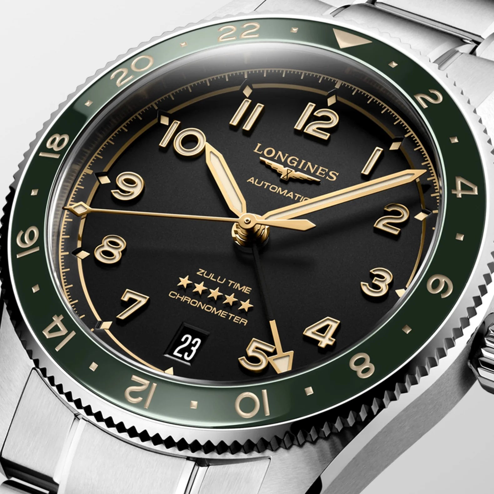 Spirit Zulu Time 39mm - Black Dial Green Bezel on Bracelet