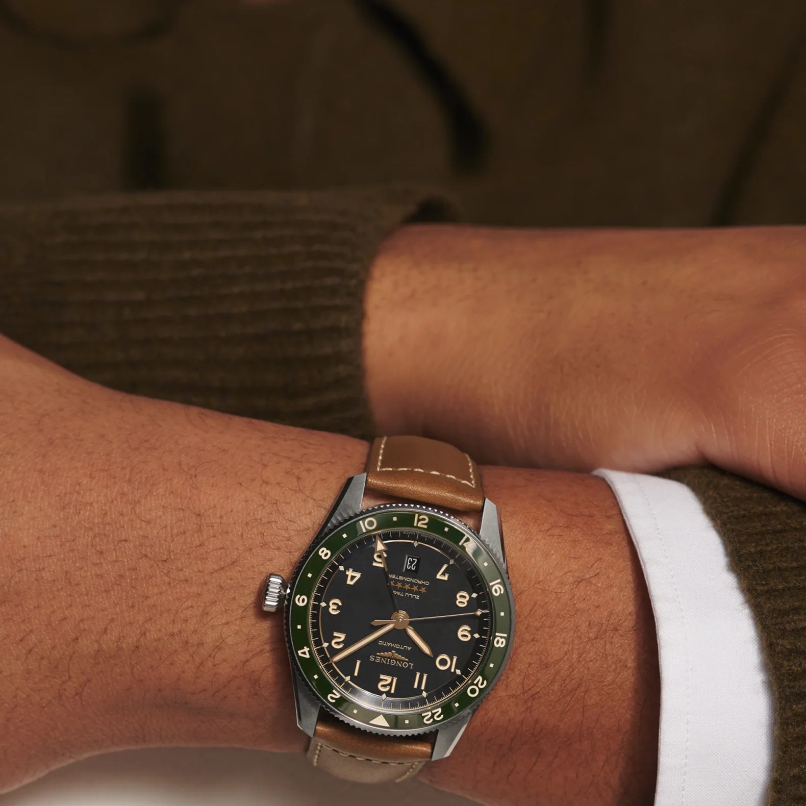 Spirit Zulu Time 42mm - Black Dial Green Bezel on Strap