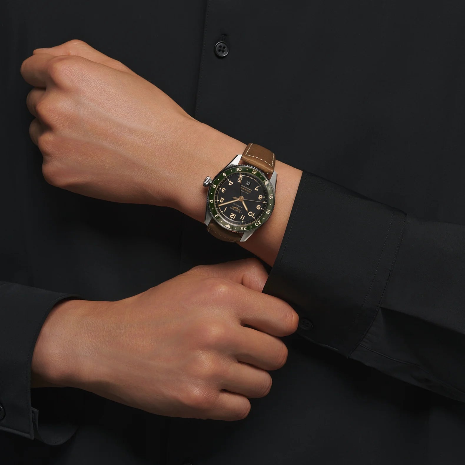 Spirit Zulu Time 42mm - Black Dial Green Bezel on Strap