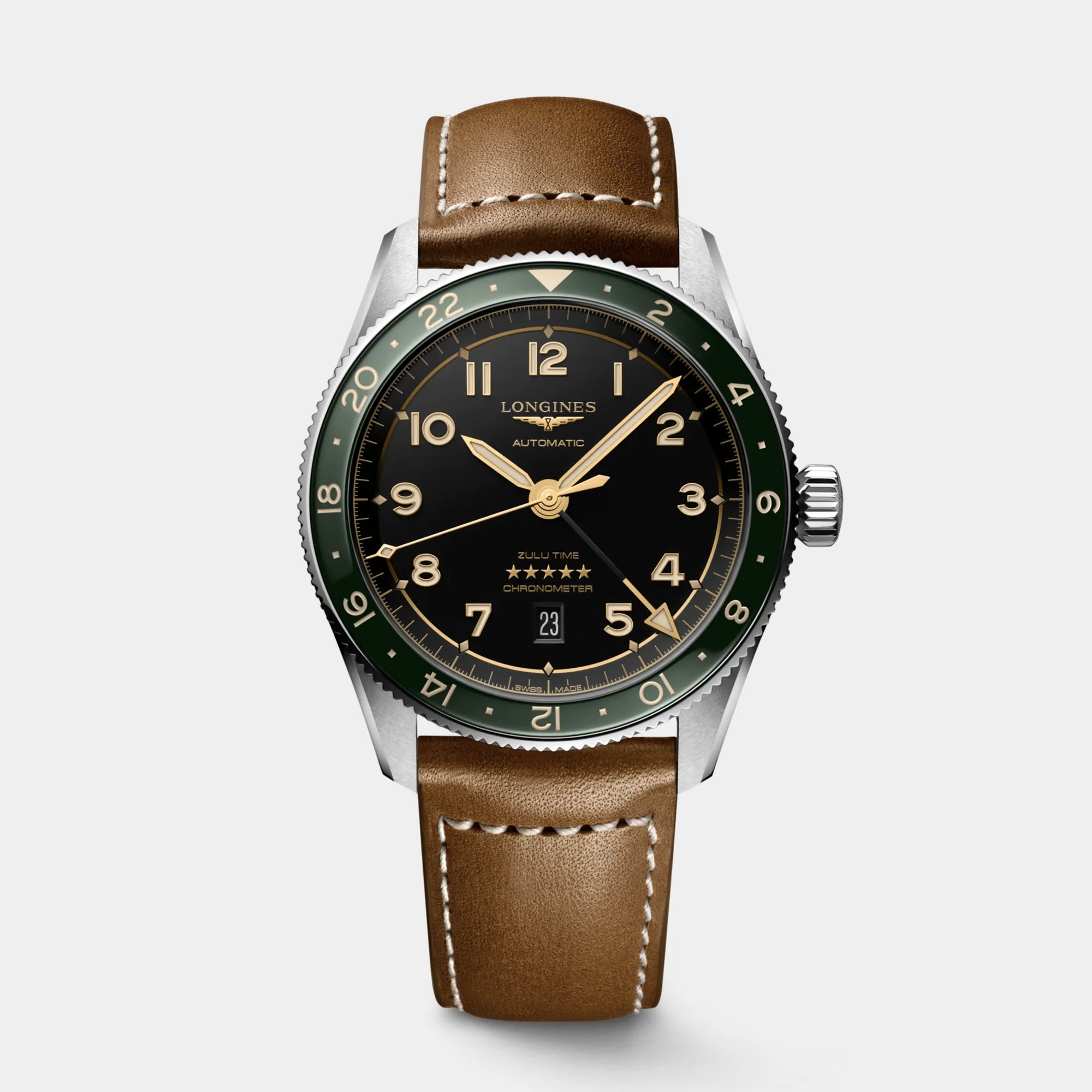 Spirit Zulu Time 42mm - Black Dial Green Bezel on Strap