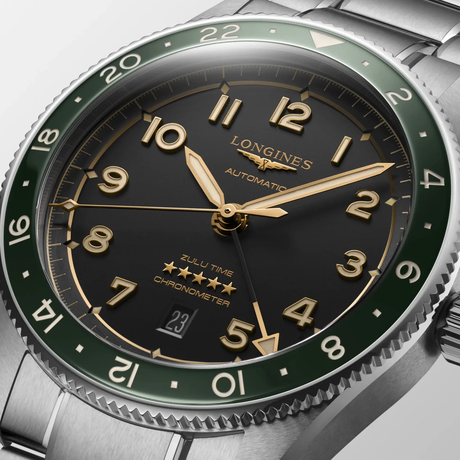 Spirit Zulu Time 42mm - Black Dial Green Bezel on Bracelet