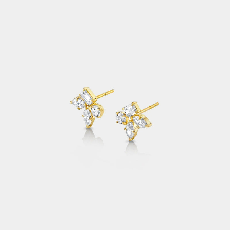 diamond cluster earrings in yellow gold