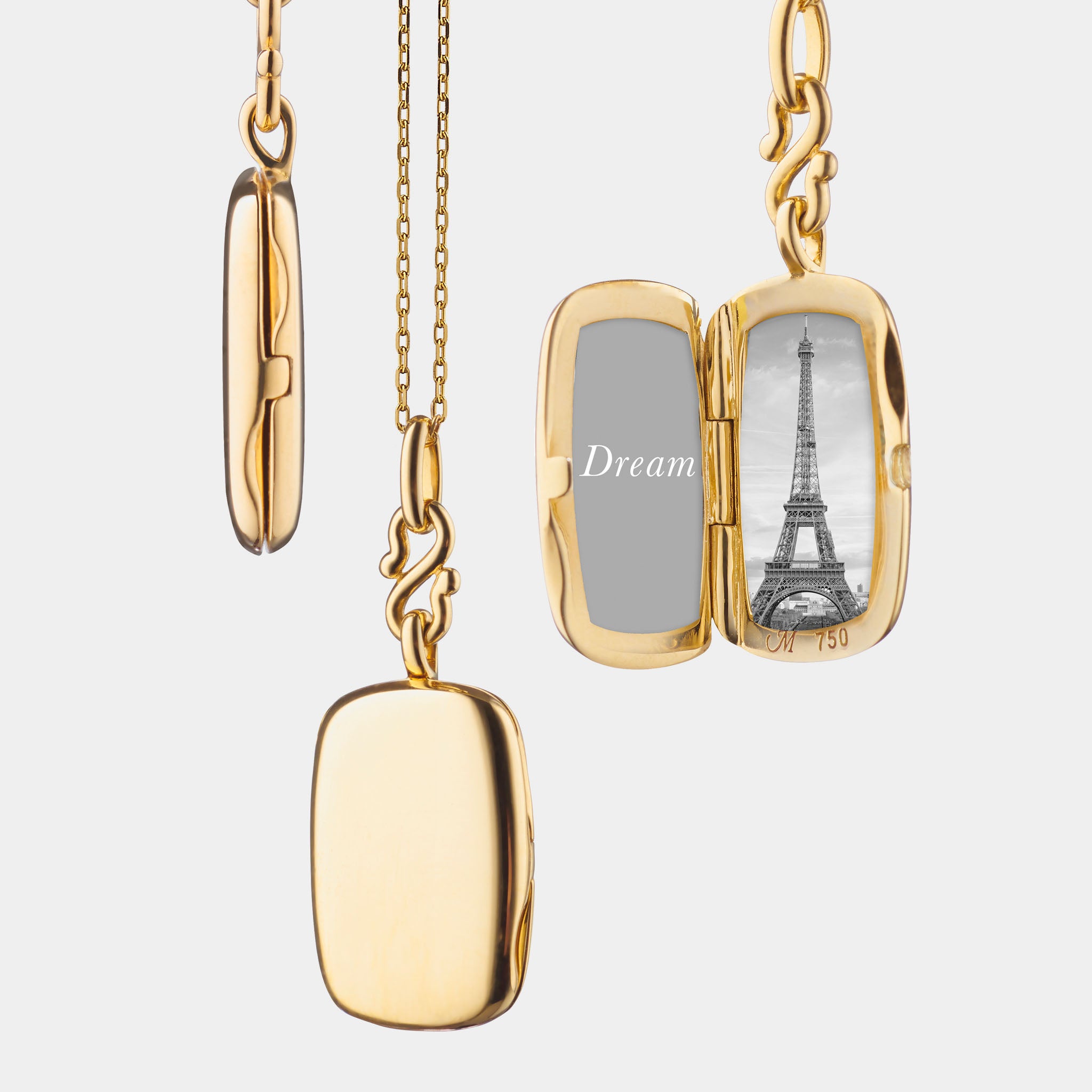 Yellow gold locket necklace with two photos