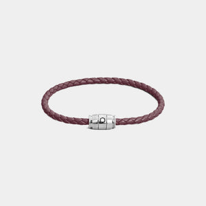 Brown Cassis Woven Leather Bracelet with Stainless Steel Three-Ring Clasp – Large