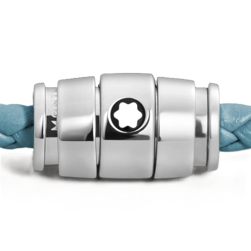 Montblanc Smoky Blue Leather Bracelet | Stainless Steel Clasp