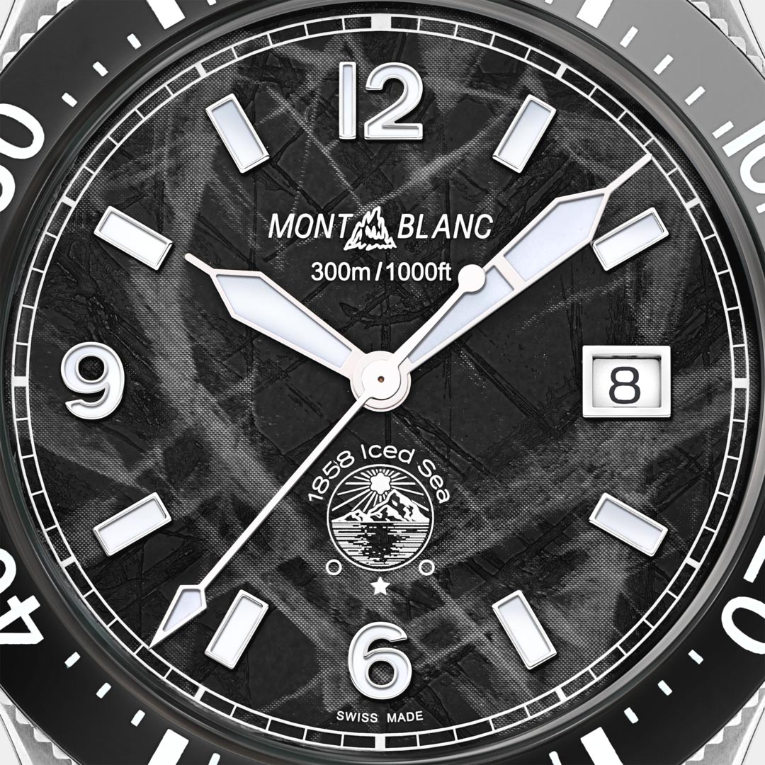 Montblanc watch face with black and white design