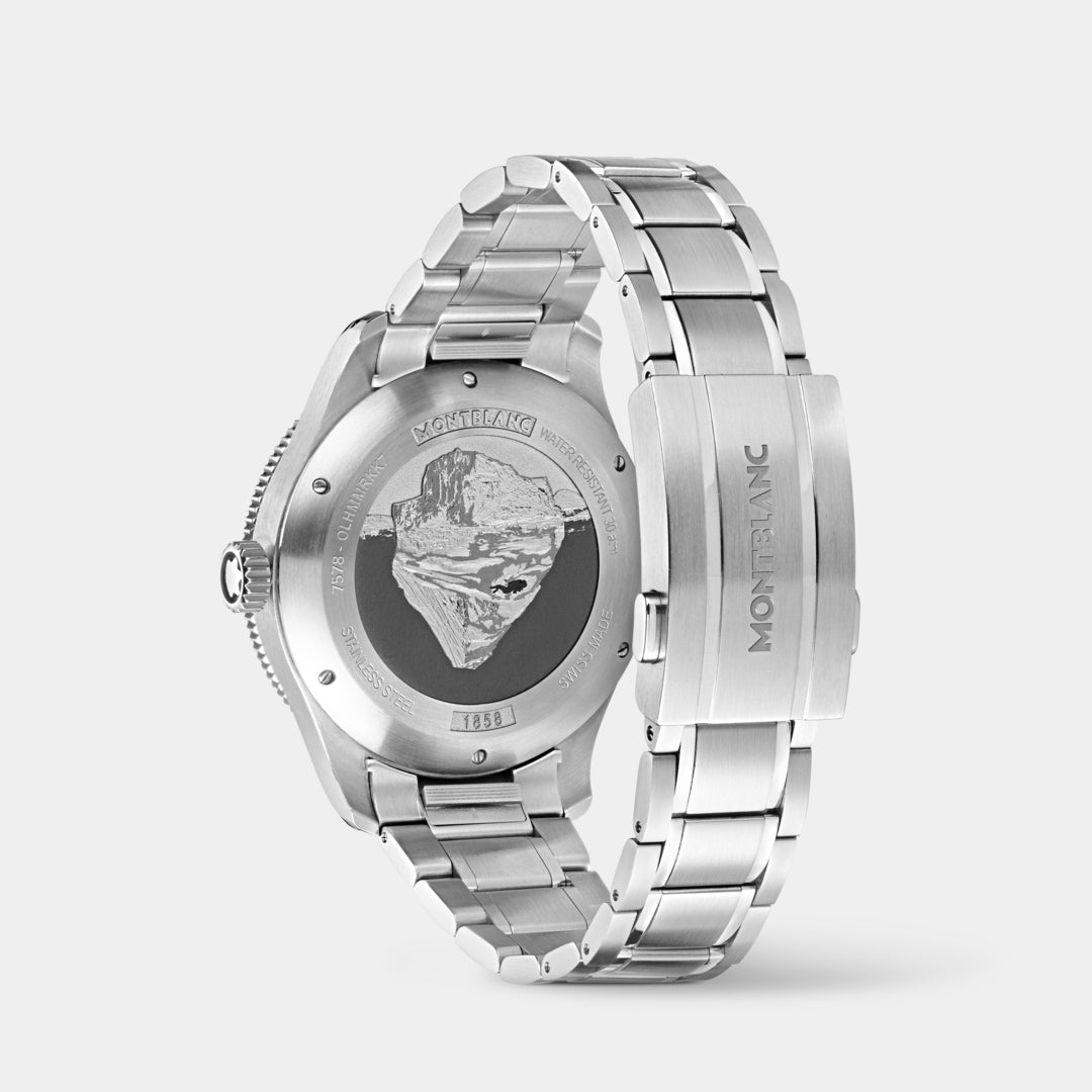 Silver Montblanc watch on a white background