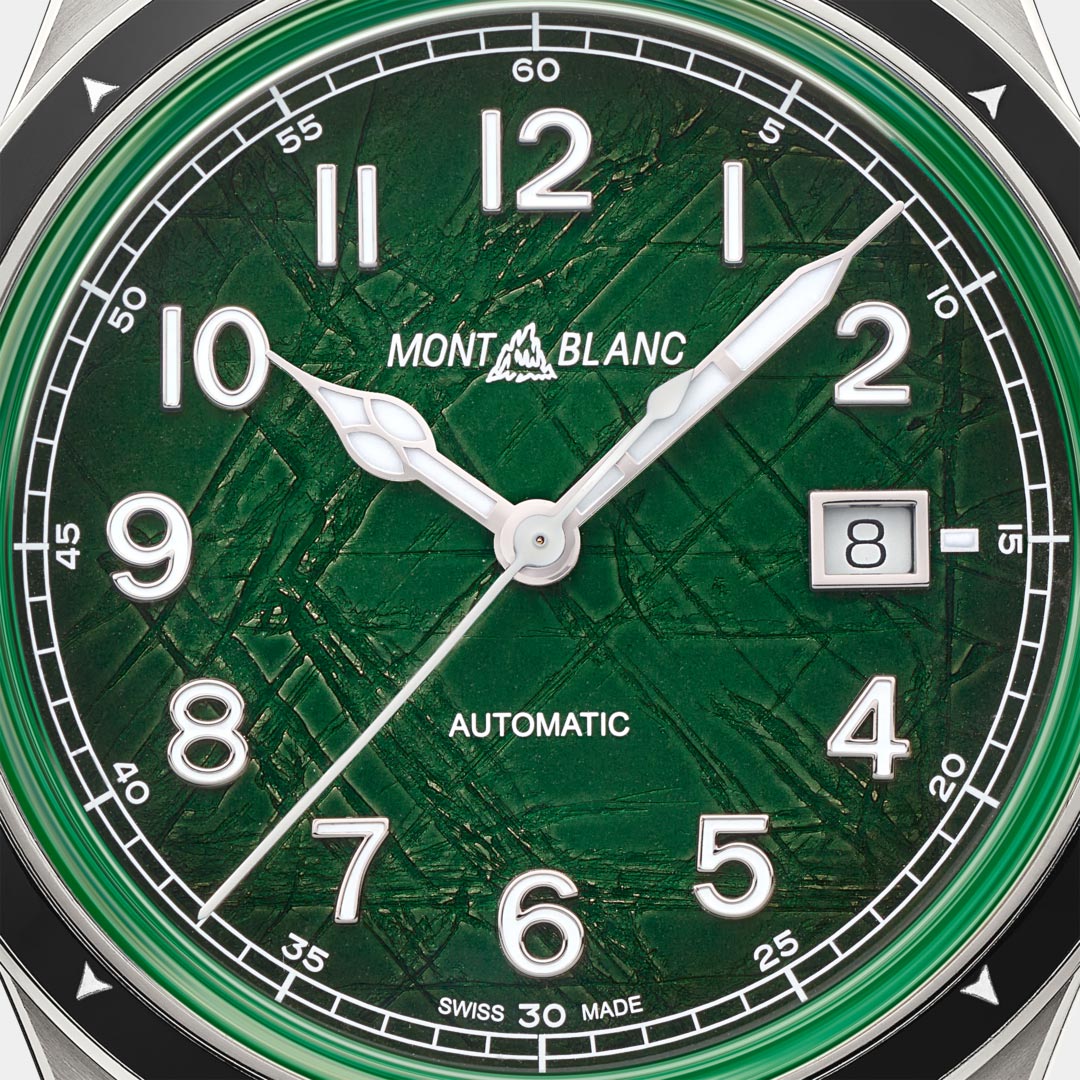 Mont Blanc watch with green face and silver accents