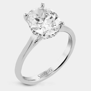 Oval Solitaire 18k White Gold Engagement Ring - LR4055