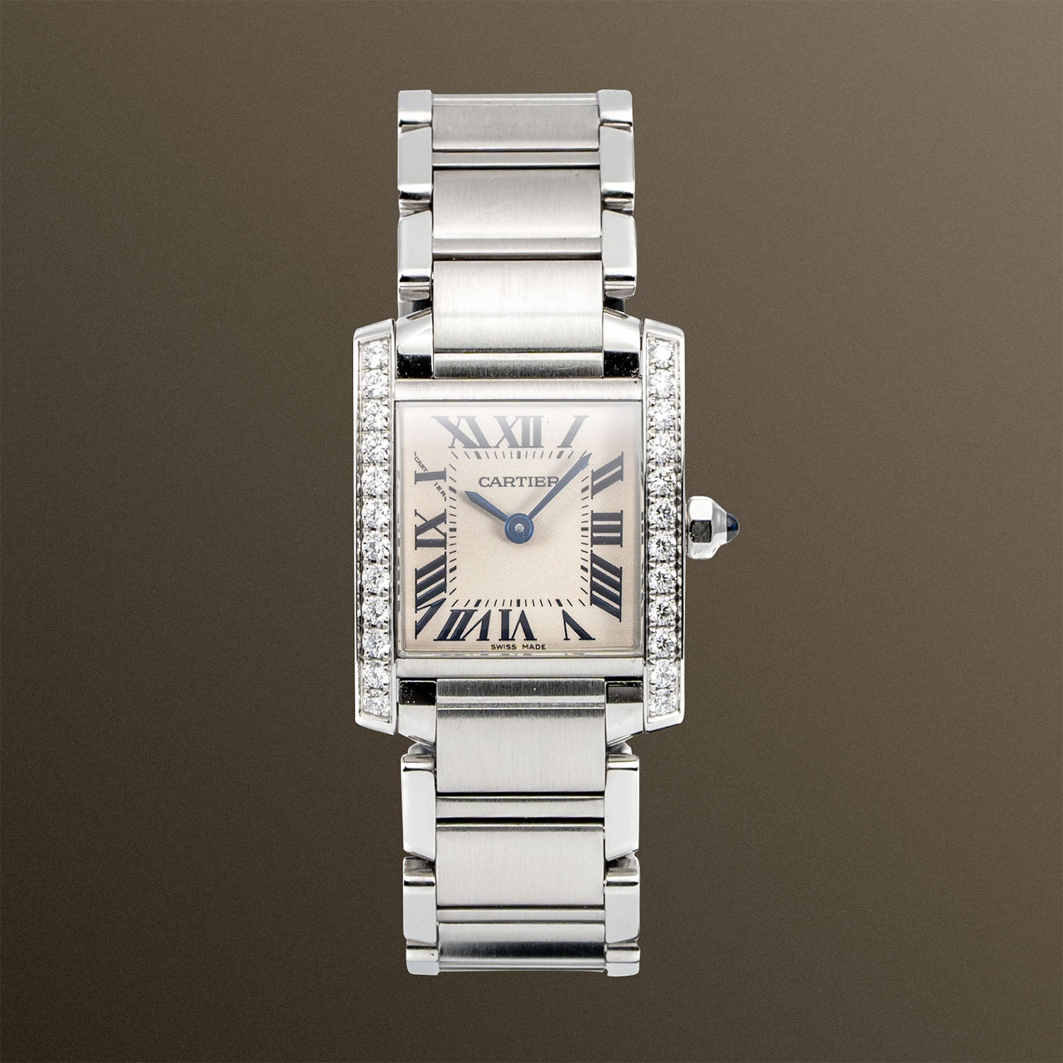 Cartier Tank Française Diamond Bezel Silver Dial Small Model - W4TA0008