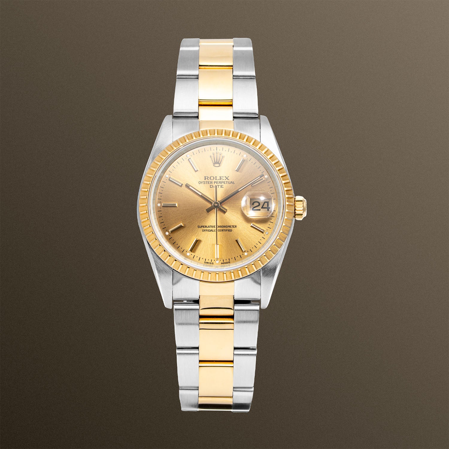Rolex Oyster Perpetual Date Two-Tone Champagne Dial 34mm - 15223