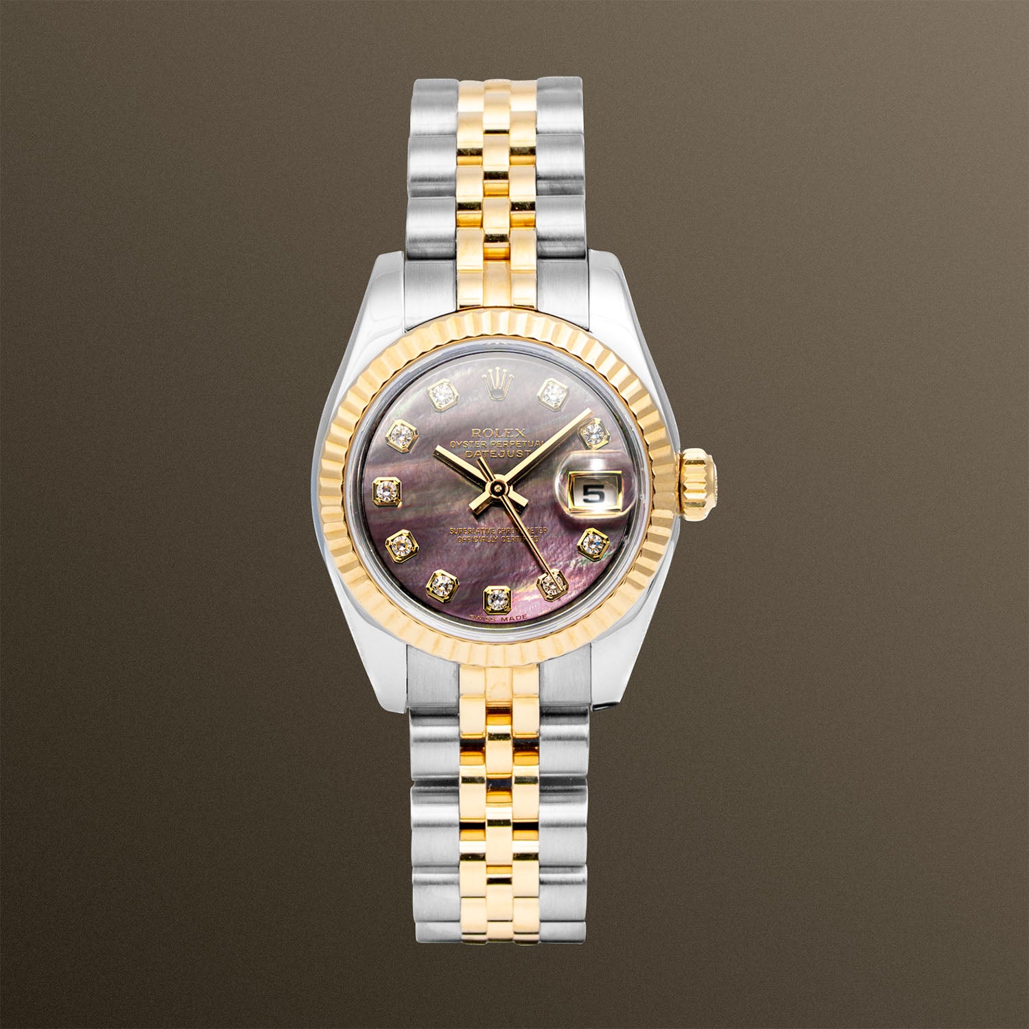Rolex Lady-Datejust 26mm Black Mother of Pearl Diamond Dial - 179173