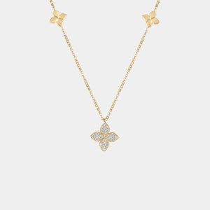 Love in Verona Diamond and Polished Flower Station Necklace in Yellow Gold