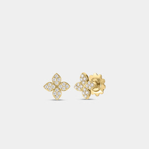 Love in Verona Medium Pavé Diamond Flower Stud Earrings in Yellow Gold