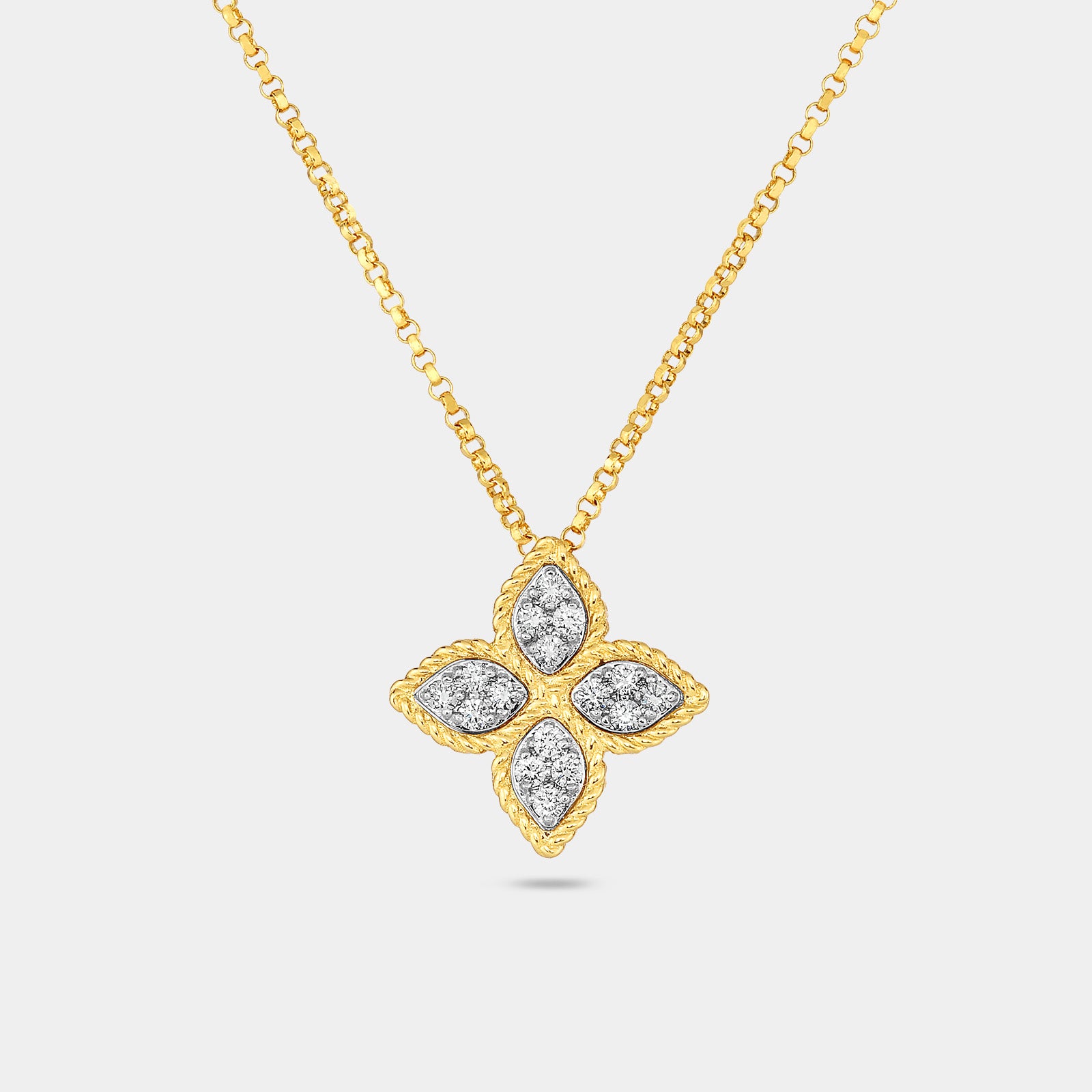 Princess Flower Medium Diamond Necklace in Yellow Gold