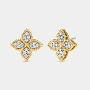 Princess Flower Medium Diamond Stud Earrings in Yellow Gold