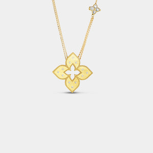 Venetian Princess Medium Diamond Flower Long Necklace in Yellow Gold