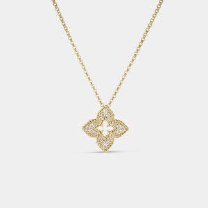 Venetian Princess Pavé Diamond Small Flower Necklace in Yellow Gold