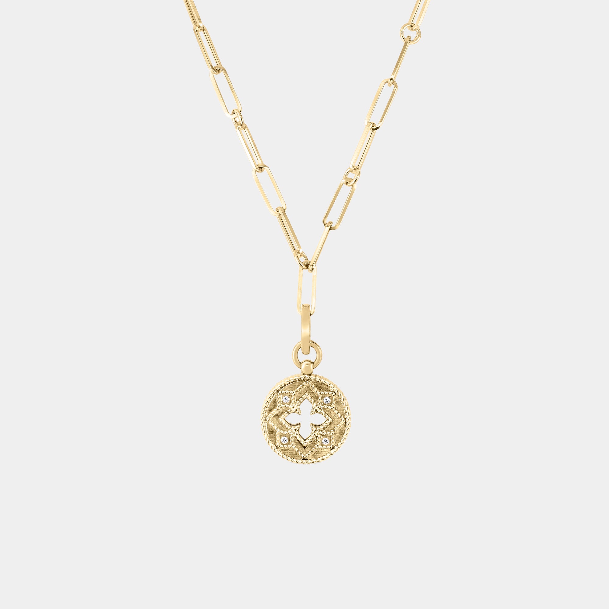 Venetian Princess Small Diamond Cut Out Pendant Necklace in Yellow Gold