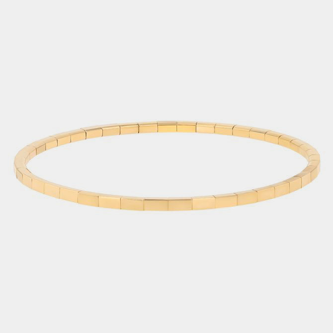 Roberto Demeglio extensible 18K yellow gold bracelet with a polished finish on a white background, front angle view.